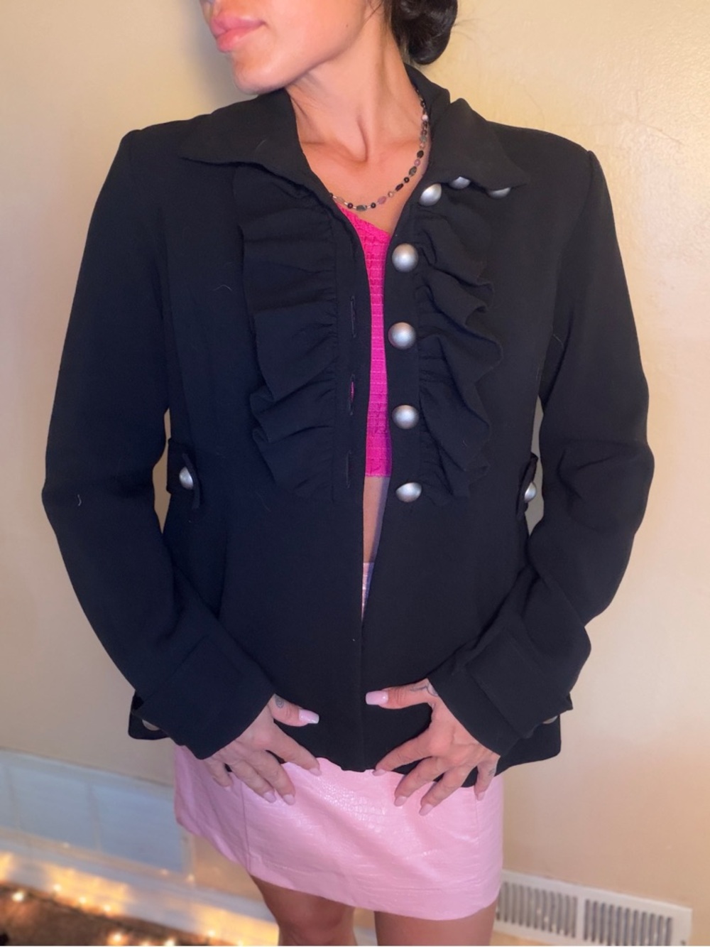 Black Ruffle Button Jacket High Fashion - Picture 2 of 5